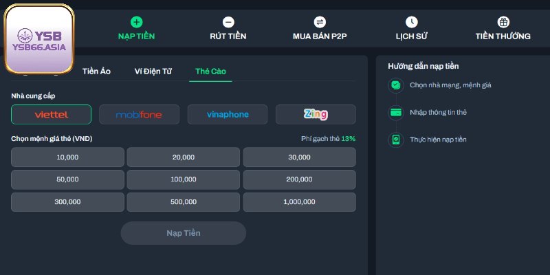 Cổng nạp thẻ cào tại hệ thống