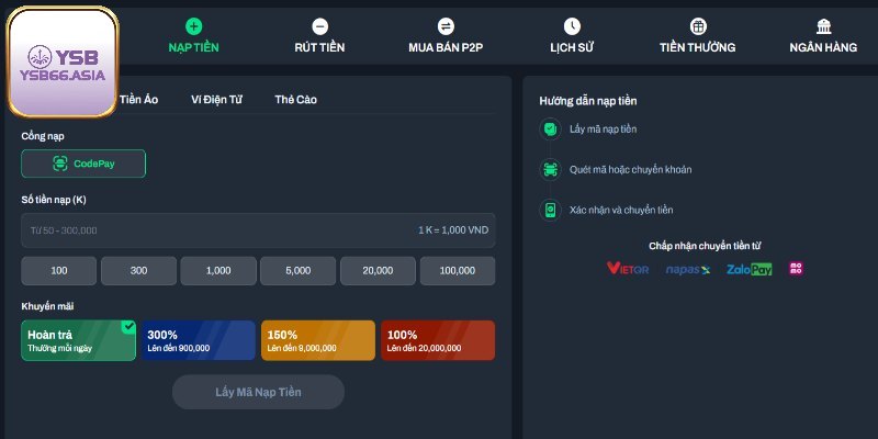 Hướng dẫn nạp tiền YSB66 chi tiết