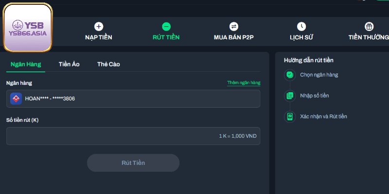 Hướng dẫn rút tiền YSB66 với các bước chi tiết nhất