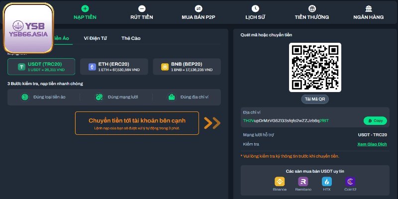 Phương thức nạp qua tiền ảo