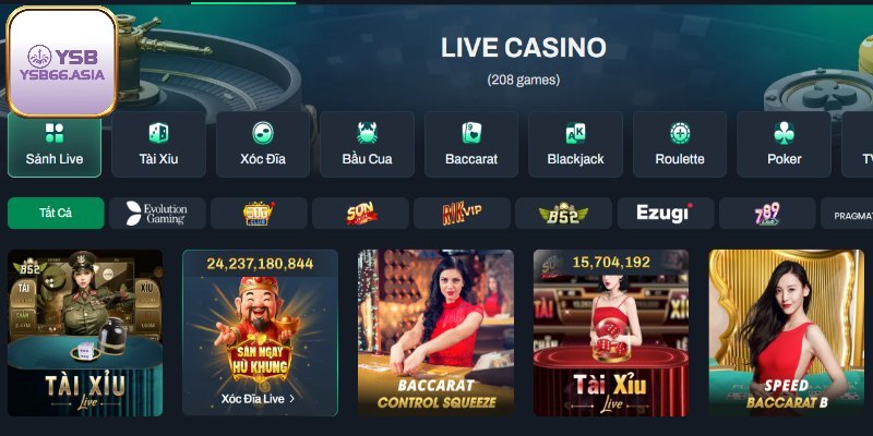 Ưu điểm vượt trội của sảnh live casino YSB66